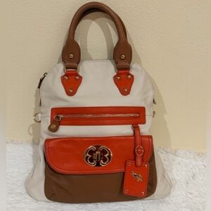 Emma Fox Colorblock Pebbled Leather Satchel Top Handle Shoulder Bag